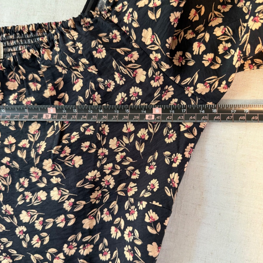 a.n.a Floral Sweetheart Midi Dress Pockets Smocked Balloon Sleeve M Boho Retro - Picture 11 of 16